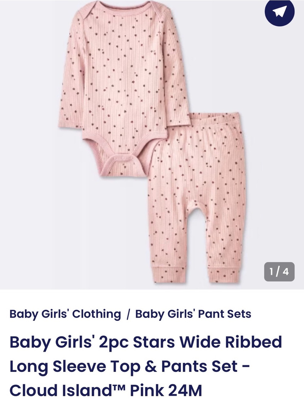 cloud island Pink Ribbed 2pc Stars Long Sleeve Bodysuit & Pants Set